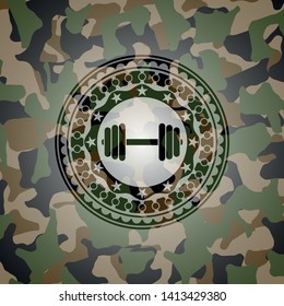 dumbbell icon on camo pattern