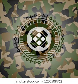 dumbbell icon on camo texture