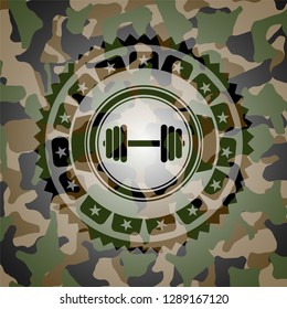 dumbbell icon on camo texture