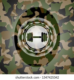 dumbbell icon on camo texture