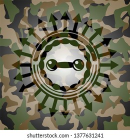 dumbbell icon on camouflage pattern