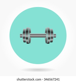 Dumbbell  icon  on green background. Vector illustration.