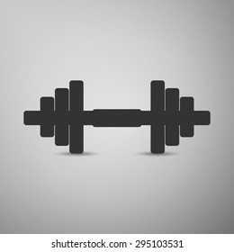 Dumbbell icon on grey background. Vector Illustration