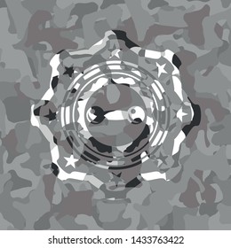 dumbbell icon on grey camouflage pattern