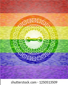 dumbbell icon on mosaic background with the colors of the LGBT flag