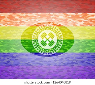 dumbbell icon on mosaic background with the colors of the LGBT flag