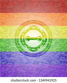 dumbbell icon on mosaic background with the colors of the LGBT flag