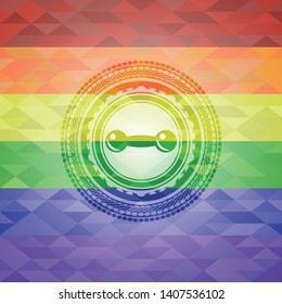 dumbbell icon on mosaic background with the colors of the LGBT flag