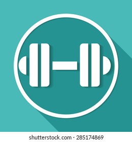 dumbbell icon on white circle with a long shadow