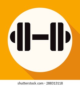 dumbbell icon on white circle with a long shadow