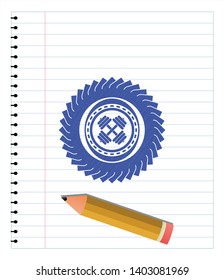 dumbbell icon pen effect. Blue ink. Vector Illustration. Detailed.