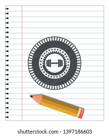 dumbbell icon pencil draw. Vector Illustration. Detailed.
