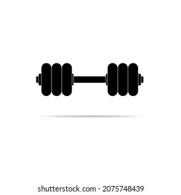 A dumbbell icon with the same weights and sizes for sports on a white background. Vector image.