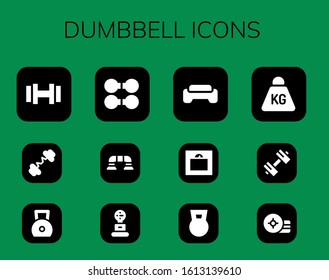 dumbbell icon set. 12 filled dumbbell icons.  Simple modern icons such as: Dumbbell, Barbell, Weight, Push up, Gym, Sport