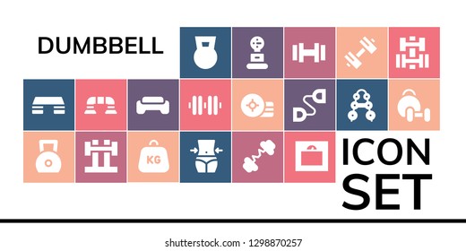  dumbbell icon set. 19 filled dumbbell icons. Simple modern icons about  - Dumbbell, Fitness step, Weight, Barbell, Fitness, Push up, Gym, Chest expander, Weightlifting, Sport
