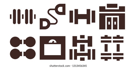 dumbbell icon set. 8 filled dumbbell icons.  Simple modern icons about  - Dumbbell, Weight, Chest expander, Weights, Gym