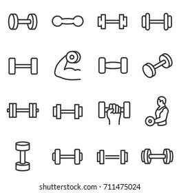 Dumbbell, icon set. Collection icons of dumbbells various forms, linear design. lines with editable stroke