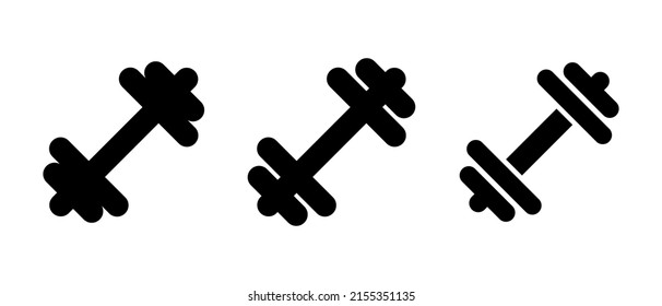 Dumbbell icon. Set of dumbbell icons. Vector illustration. Dumbbells for a sports hall. Black sign design.