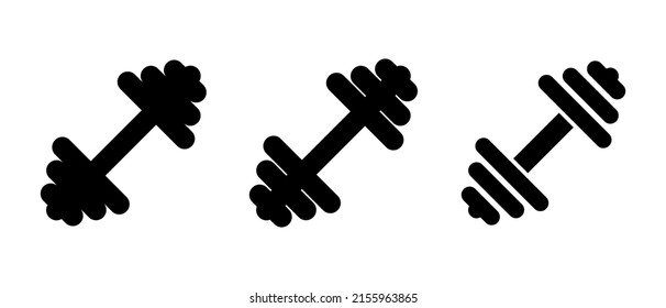 Dumbbell icon. Set of dumbbell icons. Vector illustration. Dumbbells for a sports hall. Black sign design.