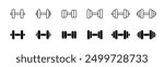 Dumbbell icon set. Line and glyph dumbbell weight vector. Gym dumbbell collection