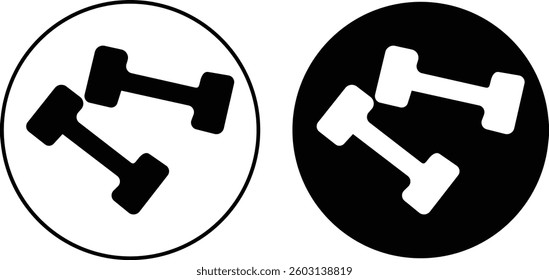Dumbbell icon set. Line and glyph dumbbell weight   Gym dumbbell collection white and black circle. Vector illustration
