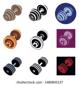 dumbbell icon. set of various dumbbells. sports equipment. black line isolated on white. flat design adapted for web sites and mobile applications. vector image.