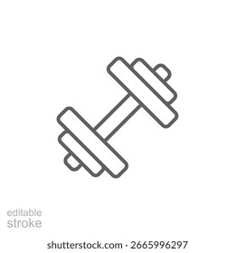 Ícone de campainha. Estilo de contorno simples. Peso, ginástica, força, exercício, fitness, haltere, barbell, poder, atlético, conceito de pesos. Símbolo de linha fina. Traço editável de design isolado de vetor