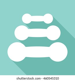 dumbbell icon , vector illustration , flat design. White illustration isolated on green background for graphic and web design.