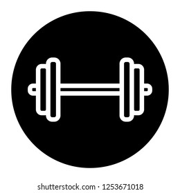 Dumbbell icon vector on black circle. White background
