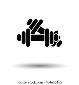 Dumbbell icon. White background with shadow design. Vector illustration.