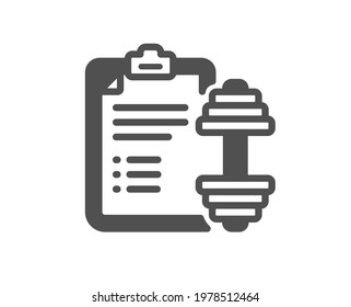 Dumbbell icon. Workout plan sign. Gym fit report symbol. Quality design element. Flat style dumbbell icon. Editable stroke. Vector