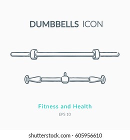 Dumbbell icons isolated on white. Sports equipment vector logo. Modern pictogram for web graphics