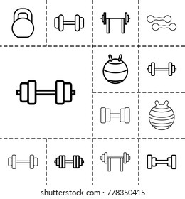 Dumbbell icons. set of 13 editable outline dumbbell icons such as barbell, fit ball, barbell   isolated