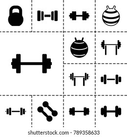 Dumbbell icons. set of 13 editable filled dumbbell icons such as barbell, dumbbell, fit ball