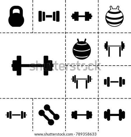 Dumbbell icons. set of 13 editable filled dumbbell icons such as barbell, dumbbell, fit ball