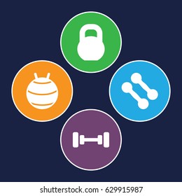 Dumbbell icons set. set of 4 dumbbell filled icons such as barbell, dumbbell