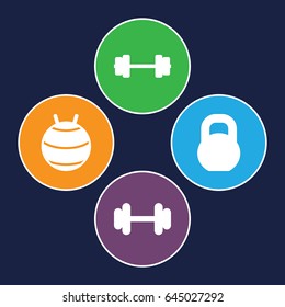 Dumbbell icons set. set of 4 dumbbell filled icons such as barbell