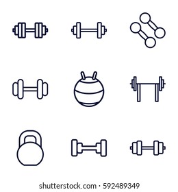 dumbbell icons set. Set of 9 dumbbell outline icons such as barbell, barbell   isolated, dumbbell