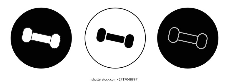 Iconos de mancuerna establecidos en estilo plano delineado y lleno. Pictogramas de línea de mancuernas de entrenamiento de fuerza pesada de gimnasio. Señales de mancuerna de levantamiento de peso eps 10