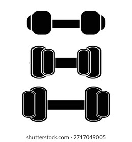 Iconos de mancuerna establecidos en estilo plano delineado y lleno. Pictogramas de línea de mancuernas de entrenamiento de fuerza pesada de gimnasio. Señales de mancuerna de levantamiento de peso eps 10