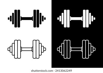 Dumbbell icons set. Symbol of strength or training. An attribute of sport, achievement, or athlete.