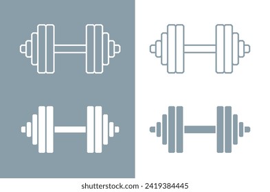 Dumbbell icons set. Symbol of strength or training. An attribute of sport, achievement, or athlete.