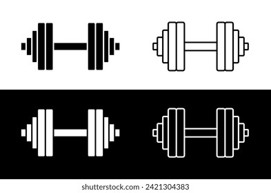Dumbbell icons set. Symbol of strength or training. An attribute of sport, achievement, or athlete.