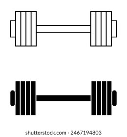Conjunto de iconos de mancuernas. Símbolo de fuerza o entrenamiento. Un atributo de deporte, logro o atleta. Ilustración vectorial. Archivo Eps 24.
