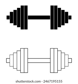 Dumbbell icons set. Symbol of strength or training. An attribute of sport, achievement, or athlete. Vector illustration. Eps file 8.