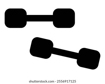 Dumbbell icons. Vector hand drawn silhouette of dumbbell isolated on white background. Sports dumbbell icons set in filled flat style. Vector illustration.