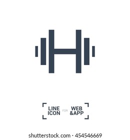 Dumbbell isolated heart minimal icon. Health line vector icon for websites and mobile minimalistic flat design.