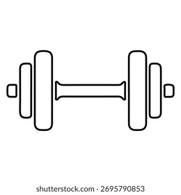 Mancuerna aislada sobre fondo blanco, icono de contorno simple para fitness y ejercicio