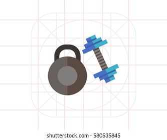 Dumbbell with kettlebell vector icon