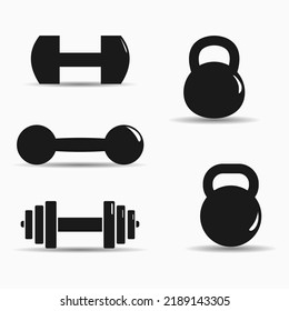 Dumbbell and kettlebell vector icon set on white background